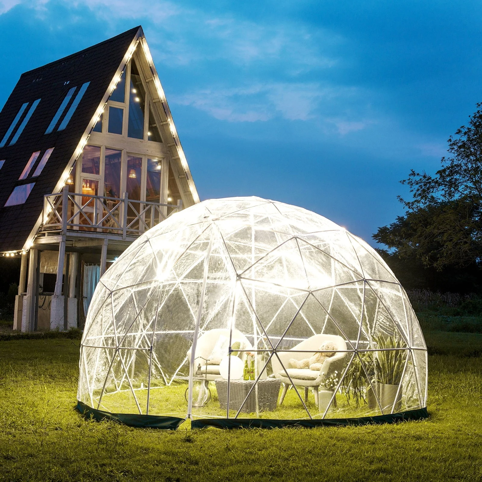 VEVOR Garden Dome 9.5ft - Geodesic Dome with PVC Cover - Bubble Tent with Door and Windows for Sunbubble, Backyard, Outdoor Winter, Party