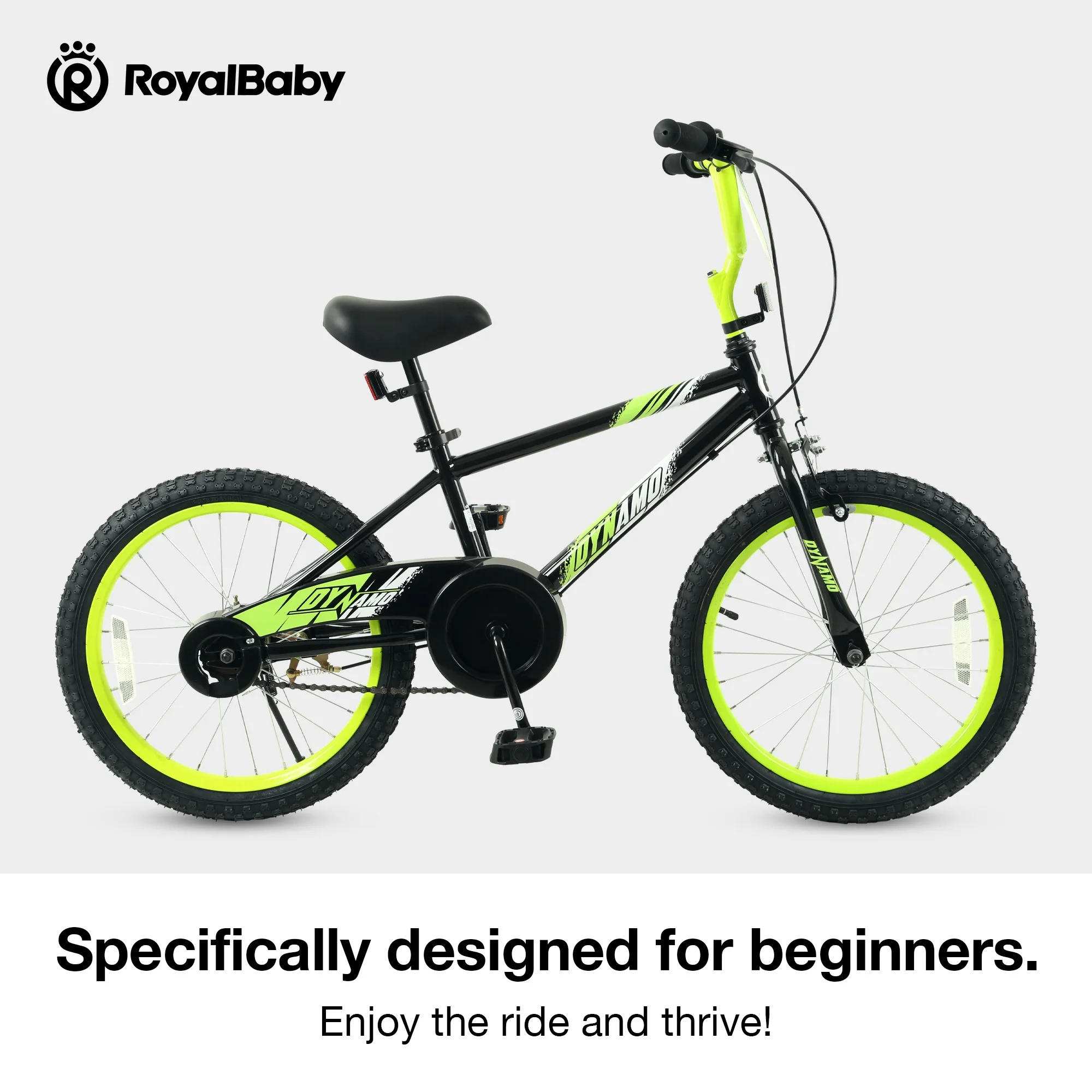 RoyalBaby 16 inch Kids bike Dynamo BMX Style Training Wheels Included Number Plate, Ages 4-7 Year Old Multiple Colors, Green