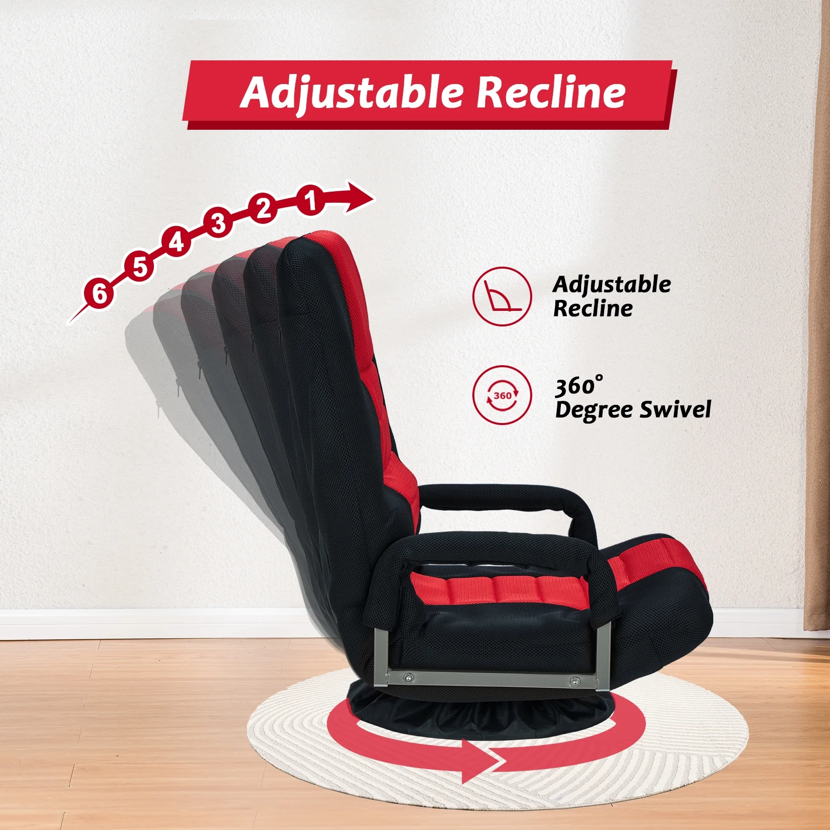 Avocahom Swivel Gaming Floor Chair w/ Armrest Handles, No Assembly gaming chair rocker, Folding Reclining Sofa w/6 Position Adjustable Backrest for Video Games, Watching TV, Reading,Blue