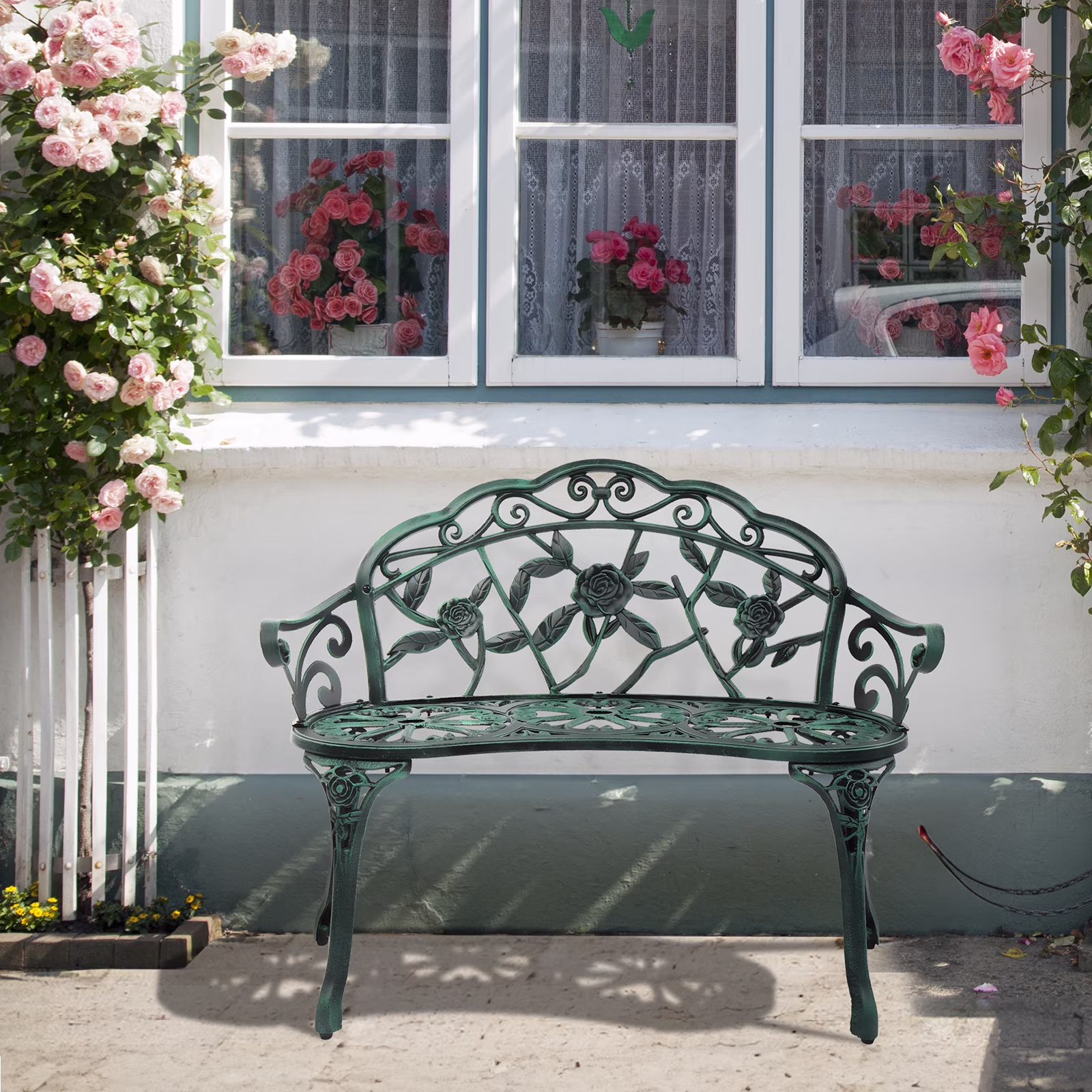 Ktaxon Outdoor Patio Park Garden Bench Courtyard Leisure Rose Cast Aluminum, Outdoor Loveset, Bronze