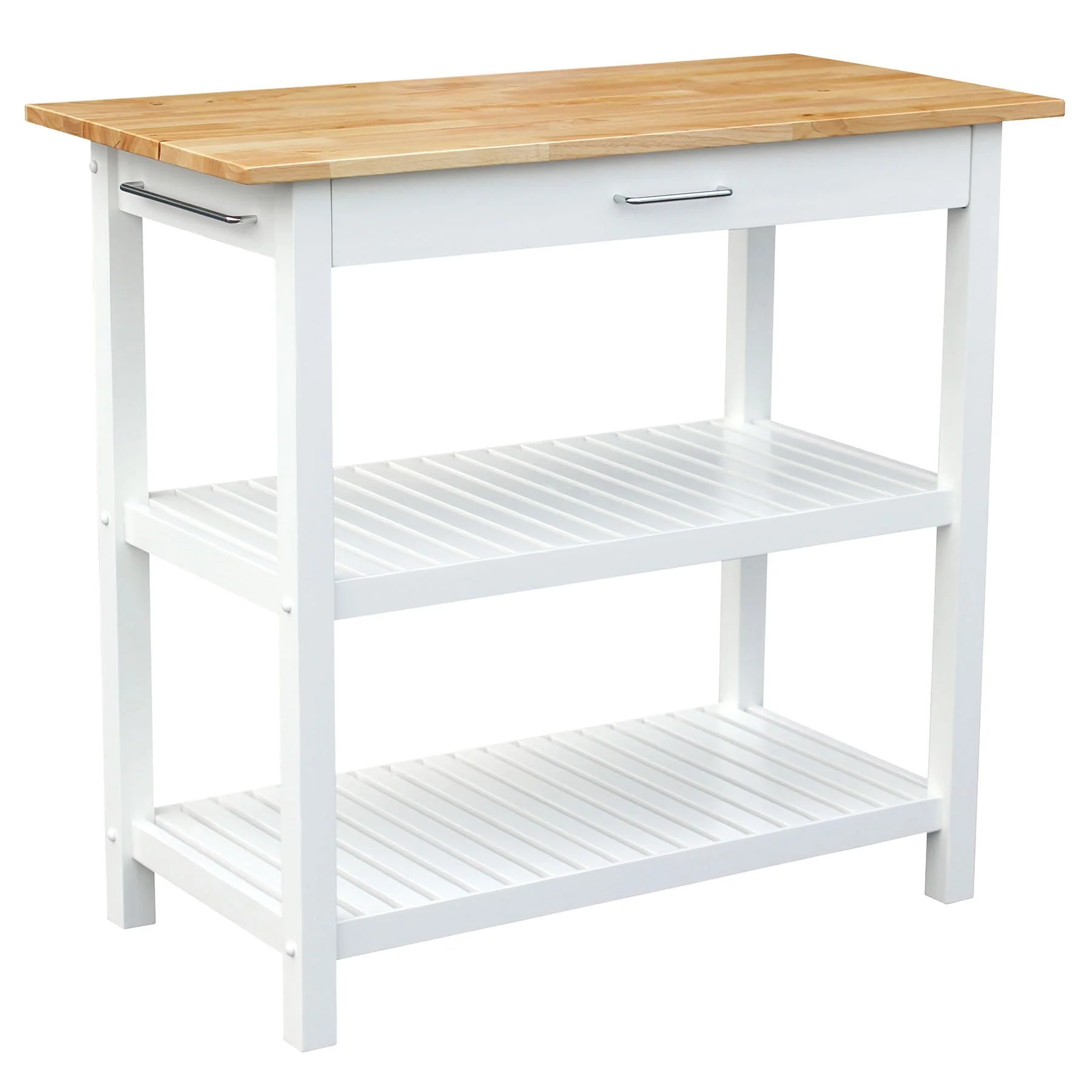 Casual Home Kitchen Island Bar Station with Hardwood Counter and Storage, White