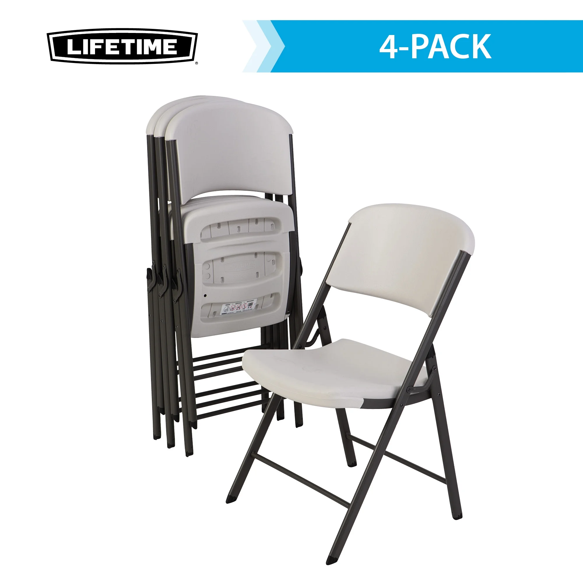 Lifetime Folding Chair, Indoor/Outdoor Commercial, White Granite, 4 Pack (42804)