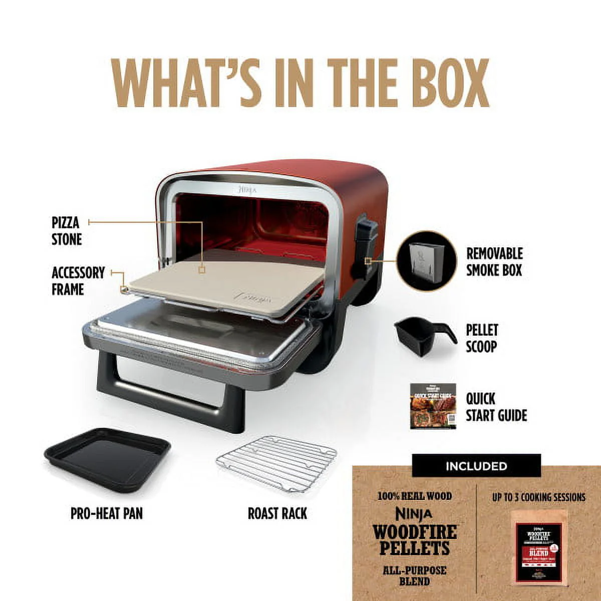 Ninja Woodfire�?8-in-1 Outdoor Oven, 700°F High-Heat Roaster, Artisan Pizza Oven, Foolproof BBQ Smoker with Ninja Woodfire�?Technology, Electric, OO101