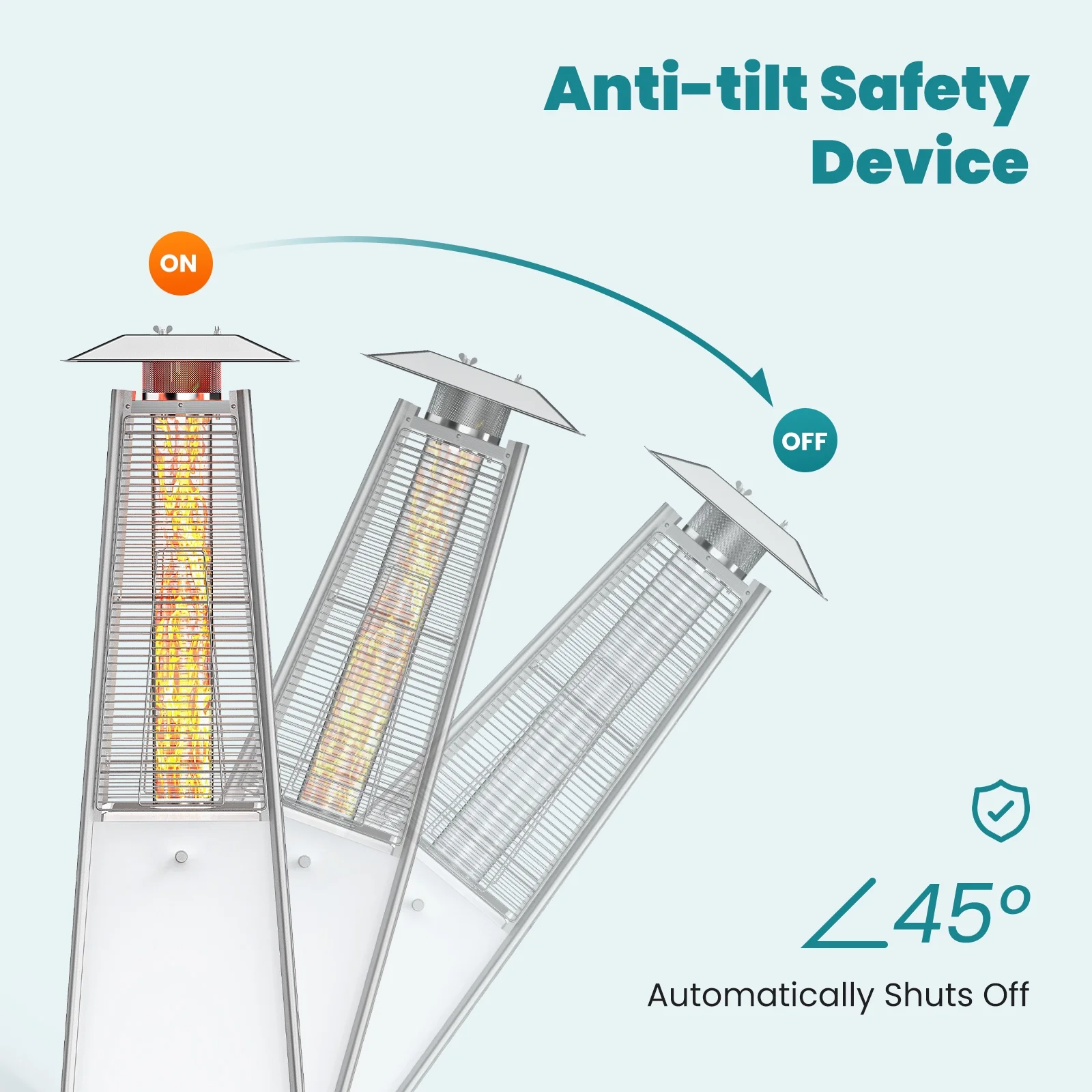 edx 42000 BTU Outdoor Propane Patio Heater Tower with Wheels, Stainless Steel