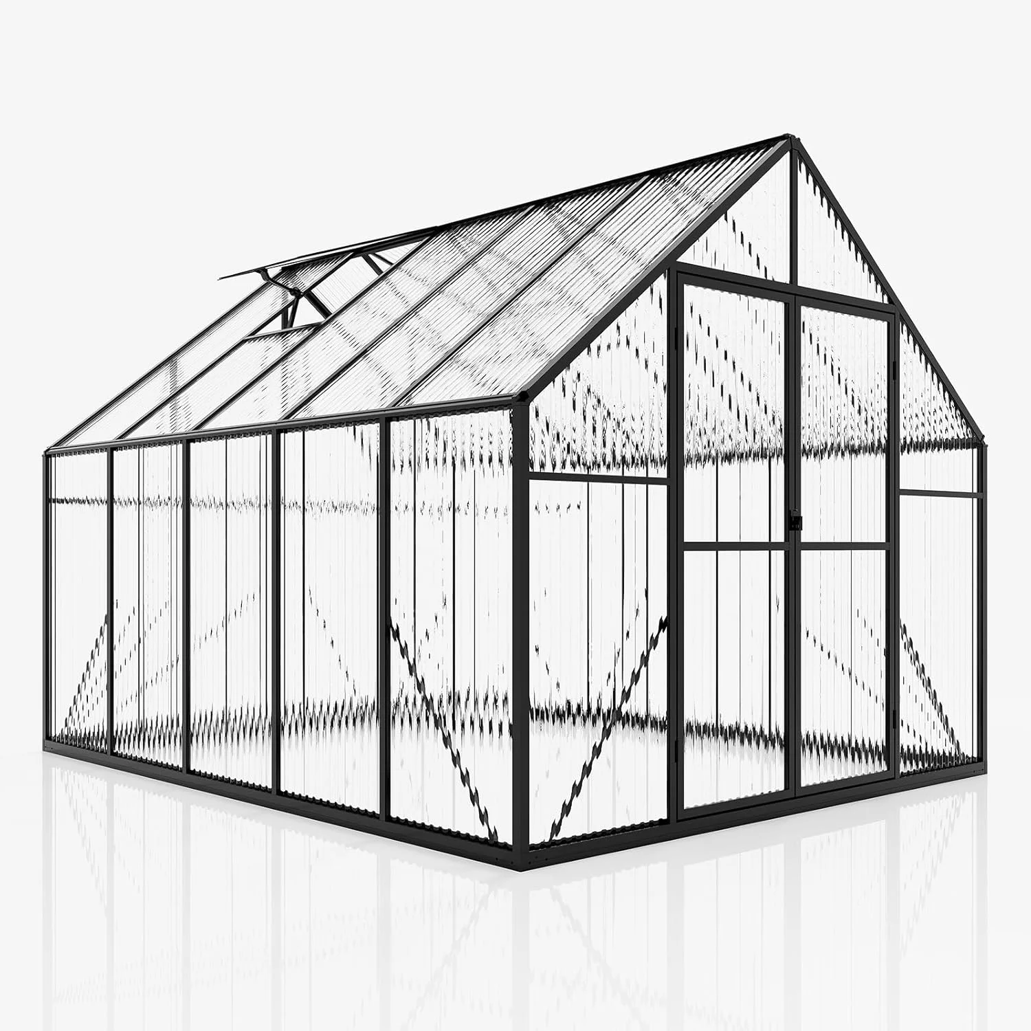 Jocisland 8x8x7 FT Polycarbonate Walk-In Greenhouse with Aluminum Frame, 2 Top-Opening Windows & 2 Swing Doors, Heavy Duty for Outdoor Garden Use, Black