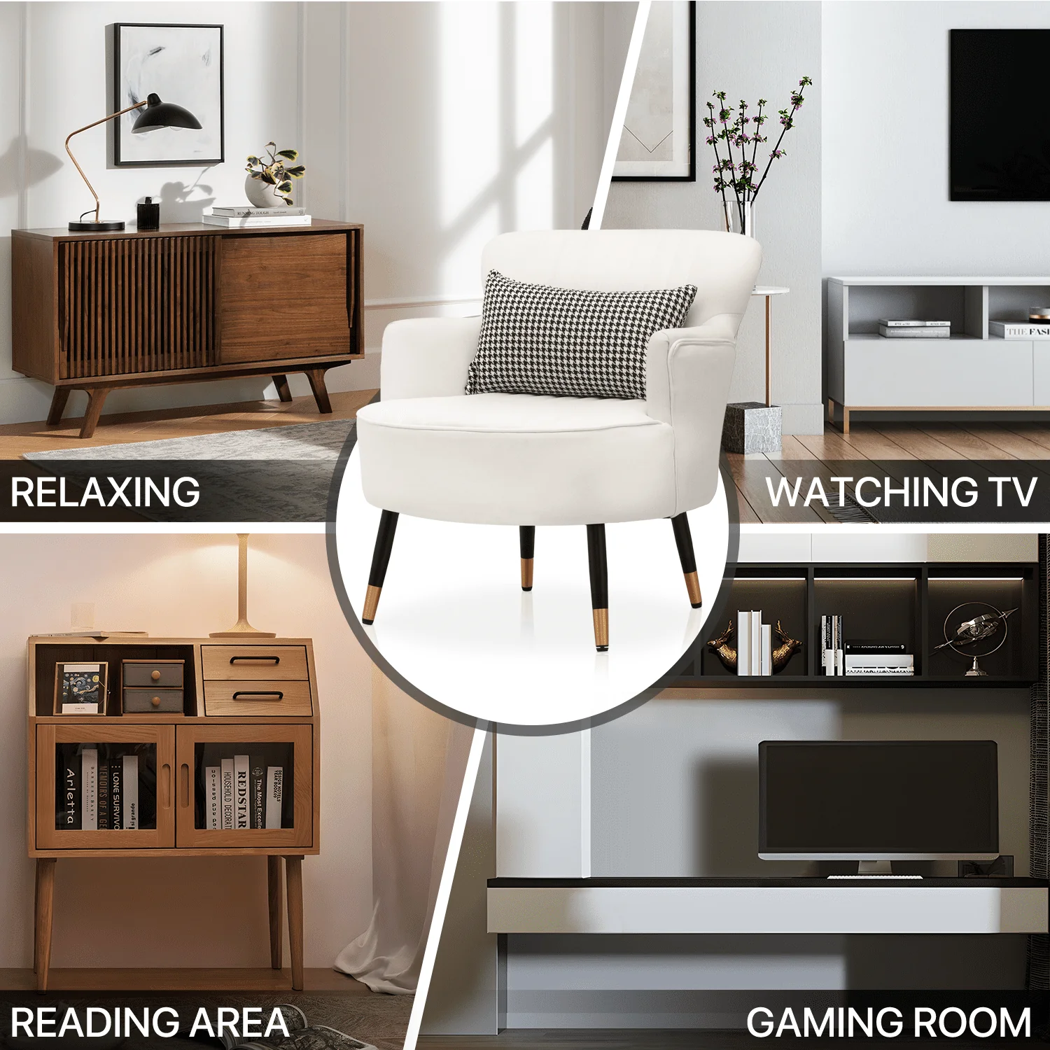 MoNiBloom Accent Chair, Modern Armchair with Wing Back and Cushion, Soft Padded Single Sofa for Living Room/Home Office/Bedroom, White