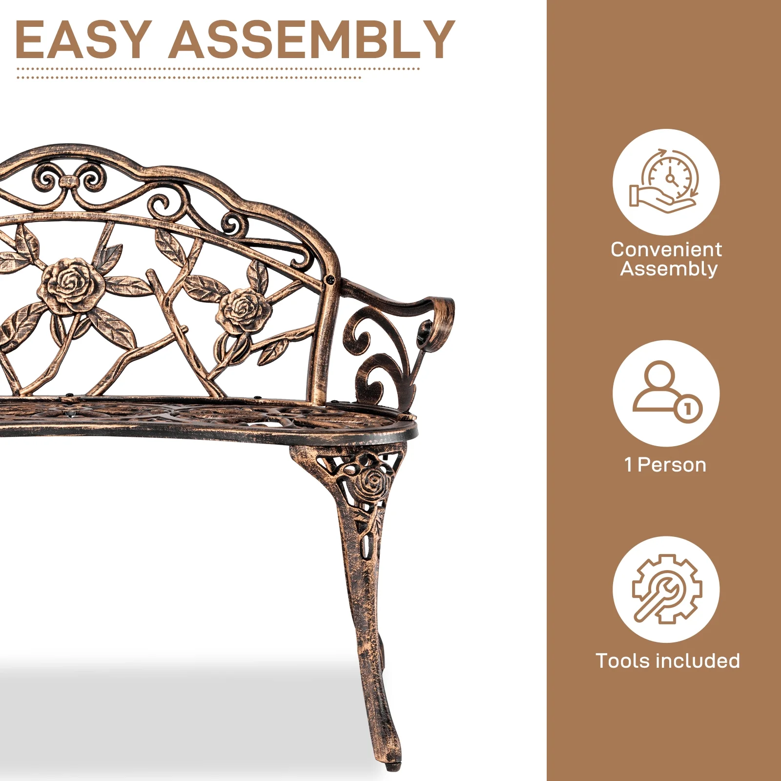 Ktaxon Outdoor Patio Park Garden Bench Courtyard Leisure Rose Cast Aluminum, Outdoor Loveset, Bronze