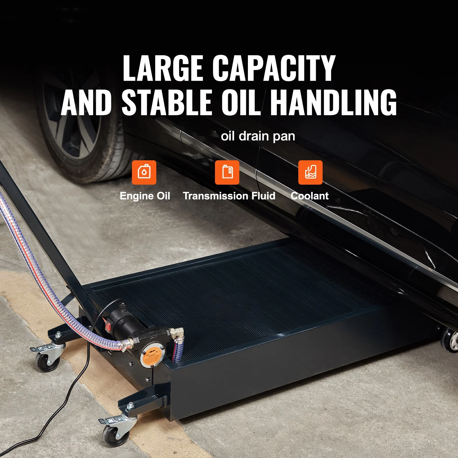 VEVOR Low Profile Oil Drain Pan 20 Gallon Oil Drain Pan with 180W Electric Pump