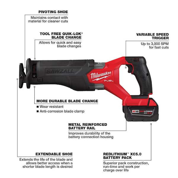 M18 FUEL 18V Lithium-Ion Brushless Cordless SAWZALL Reciprocating Saw Kit with Two 6.0Ah Batteries