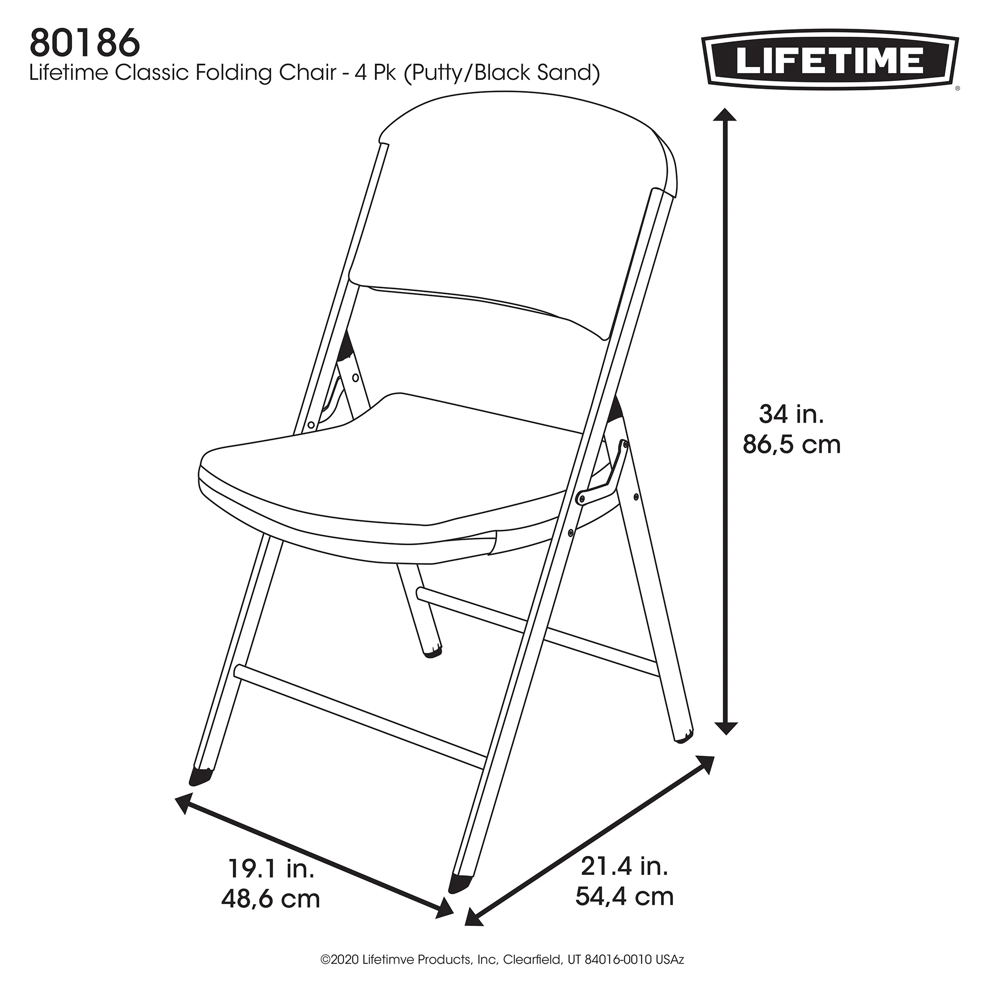 Lifetime Folding Chair, Indoor/Outdoor Commercial, White Granite, 4 Pack (42804)