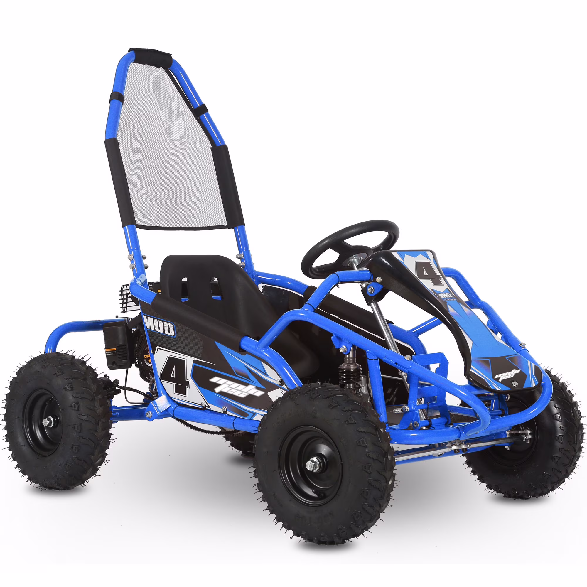 MotoTec Mud Kids Gas Powered 98cc Go Kart Full Suspension, Blue