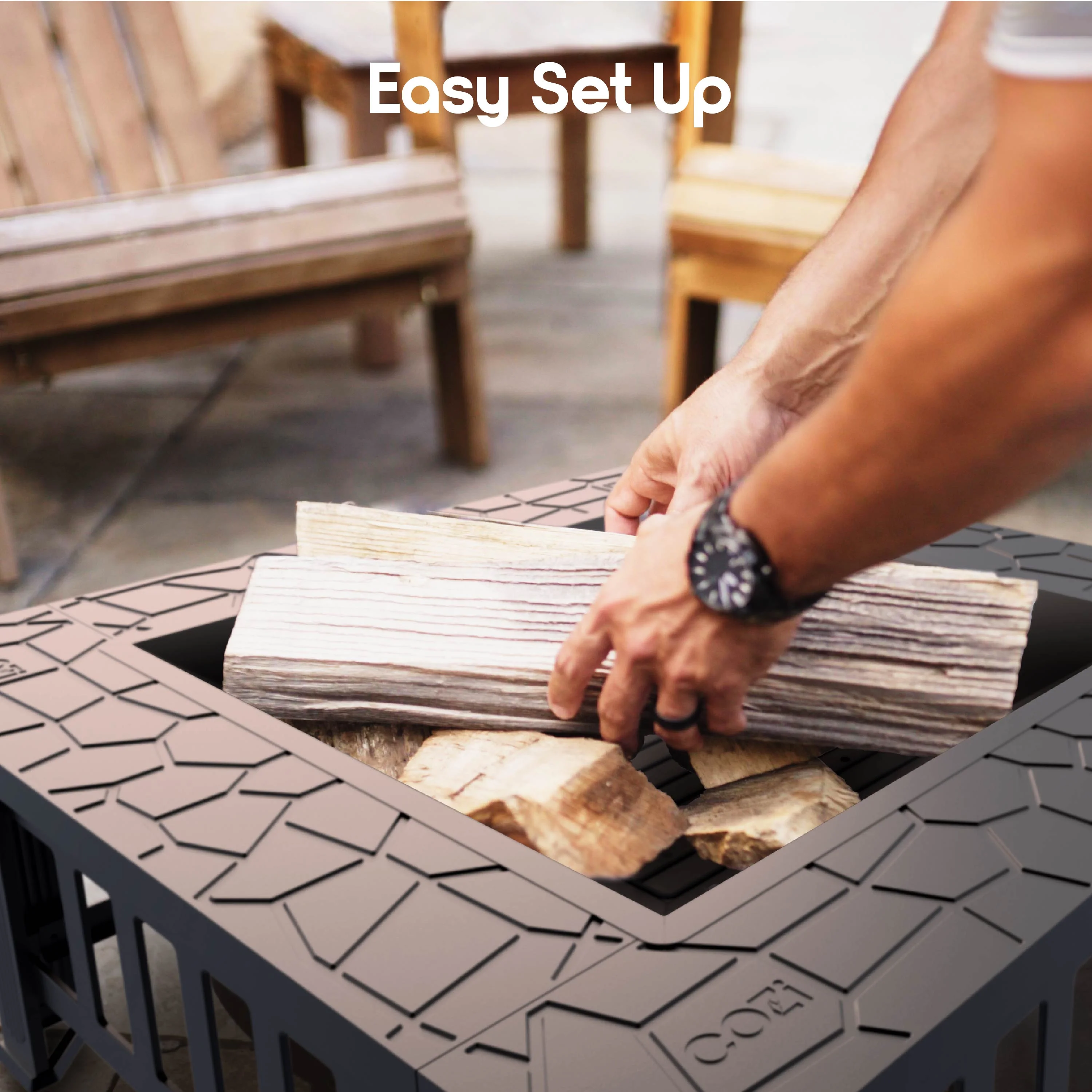 Cozi Outdoor Square Fire Pit Table with BBQ Grill for Camping and Outdoor Decor, 32��