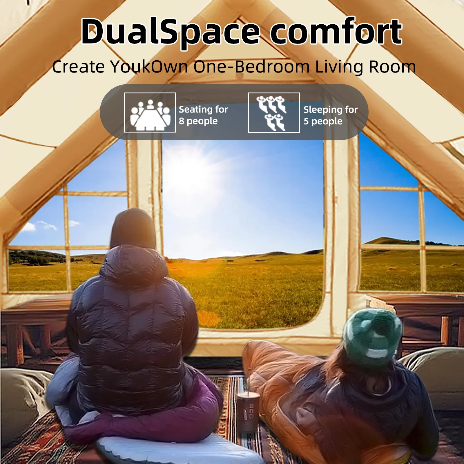 SENLEETO 8-10 People Glamping Inflatable Tents , 129 ft2 Large Blow Up  Tent with Hand Pump,  420D Oxford Fabric Camping Tent, Easy Setup Air Tent for Outdoor&Travel