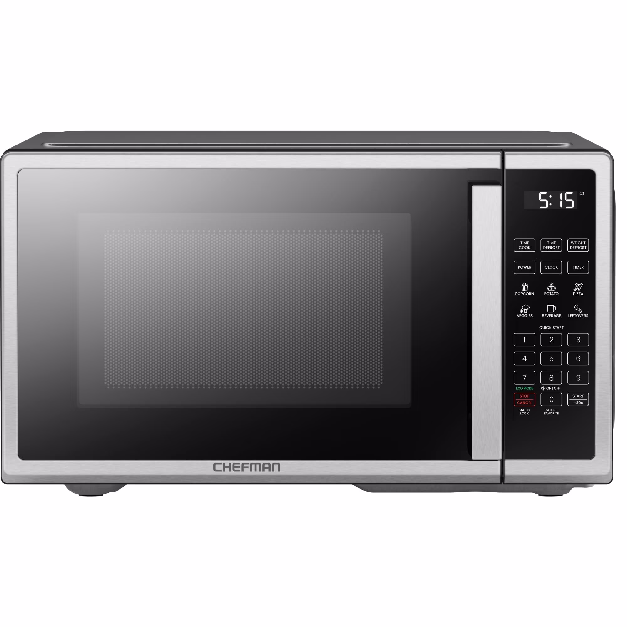 Chefman 0.9 Cu ft Countertop Microwave Oven, 900 Watts - Stainless Steel
