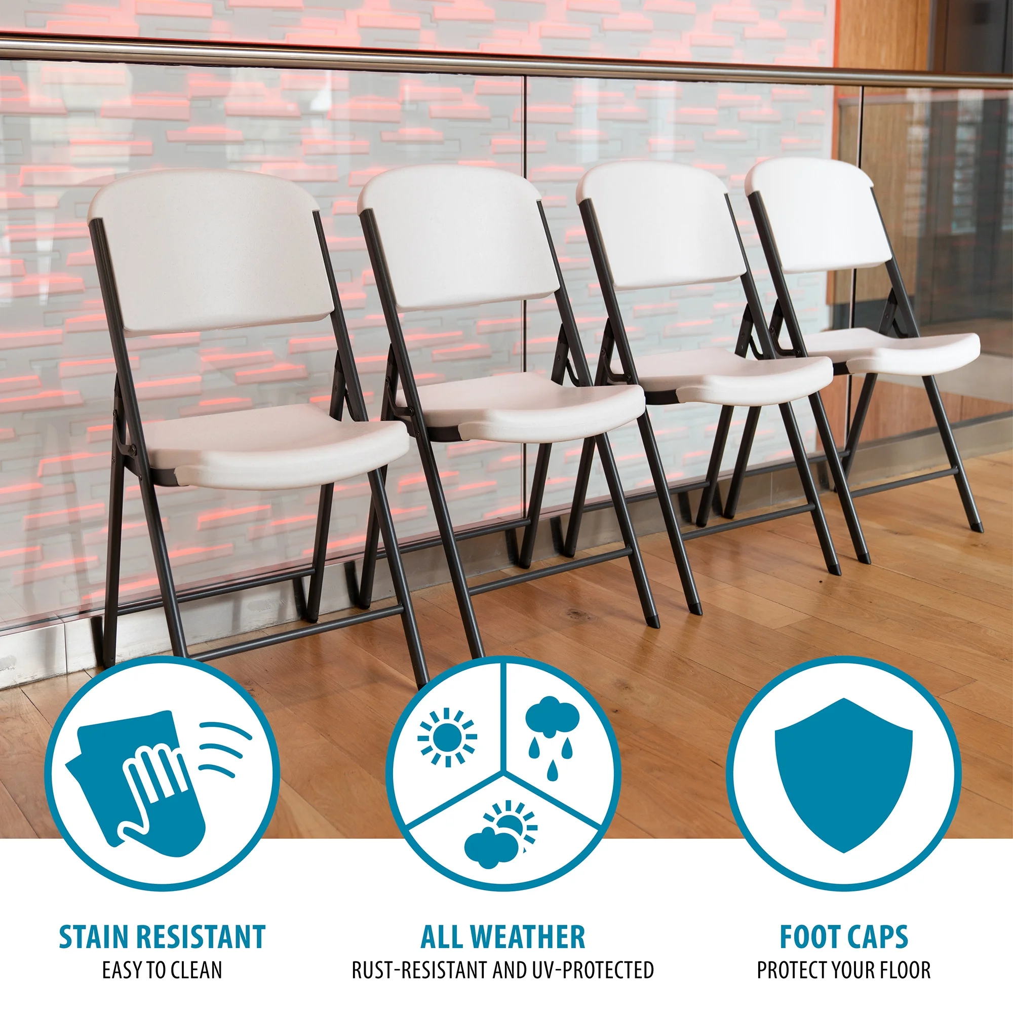 Lifetime Folding Chair, Indoor/Outdoor Commercial, White Granite, 4 Pack (42804)