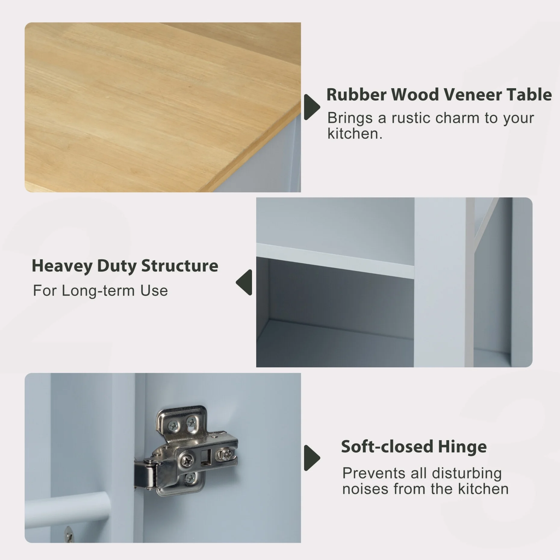 Kitchen Island with Extendable Table and Power Outlet, Wood Kitchen Rolling Cart with 2 Drawers & 2 Cabinets, Internal Storage Rack and Adjustable Shelf, Grey Blue