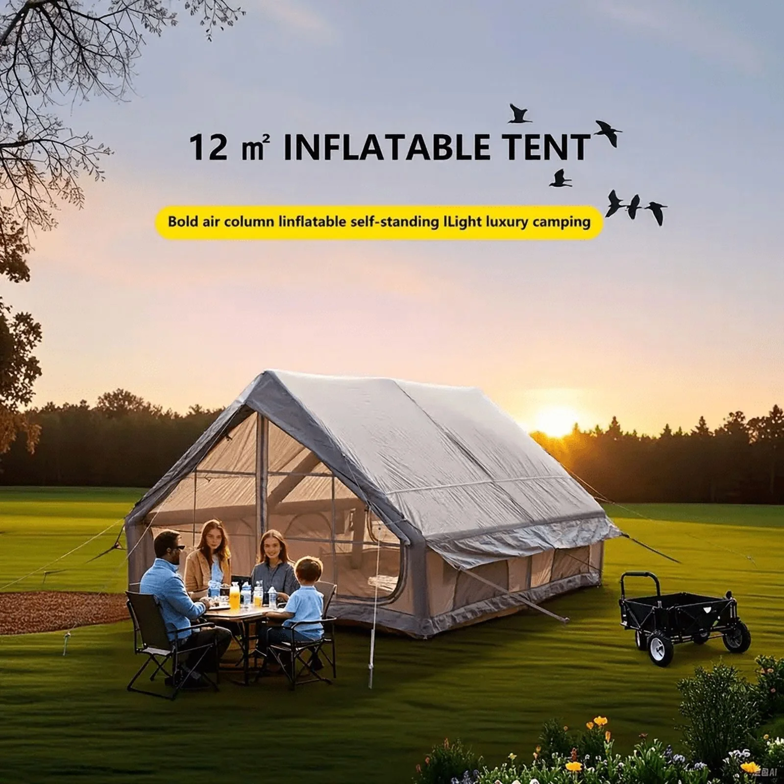 SENLEETO 8-10 People Glamping Inflatable Tents , 129 ft2 Large Blow Up  Tent with Hand Pump,  420D Oxford Fabric Camping Tent, Easy Setup Air Tent for Outdoor&Travel