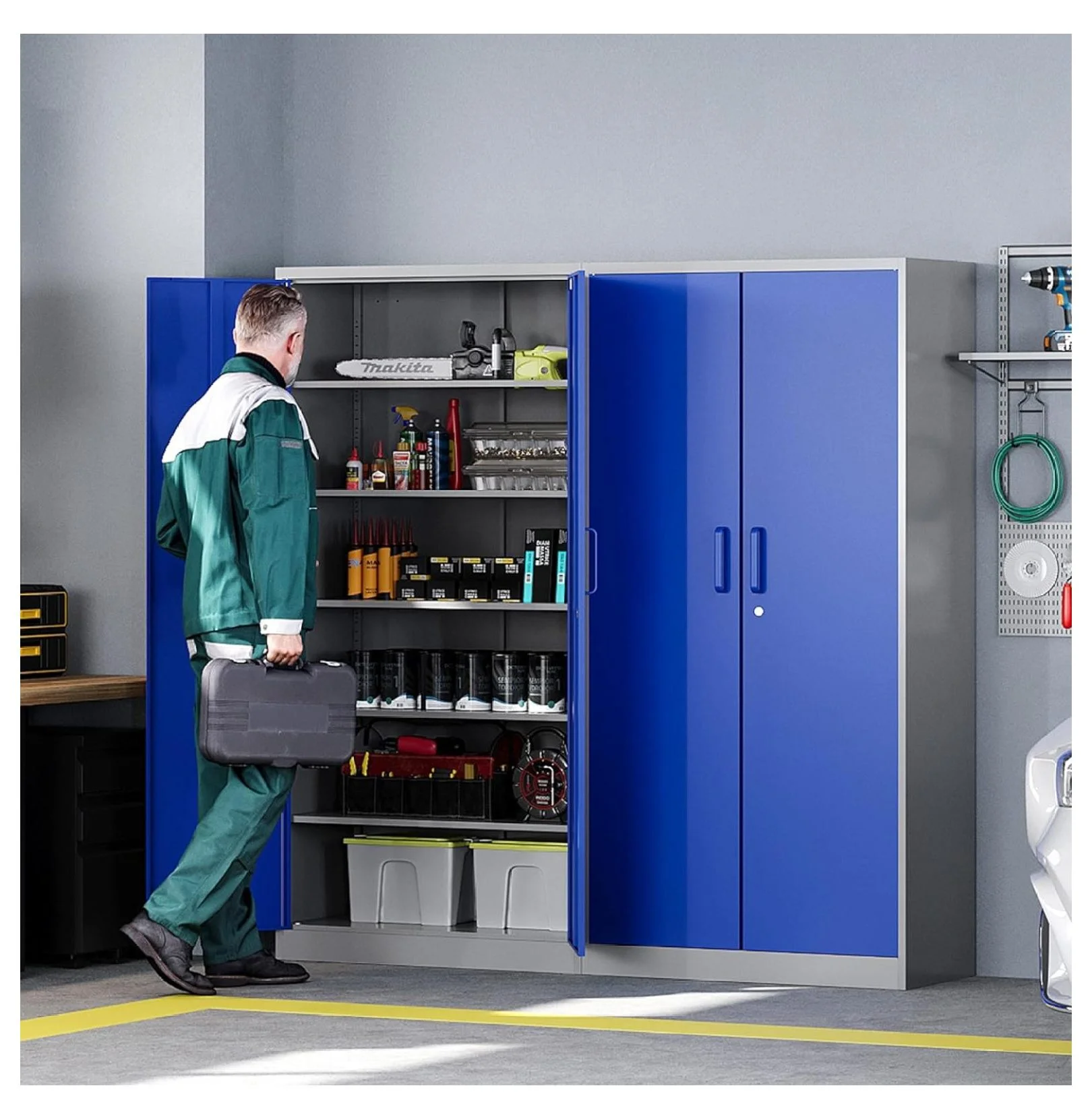 KriKac Metal Storage Cabinets with Lock Doors,Tall Locker Organizer Steel Garage Cabinets, 5 Adjustable Layers Shelves for Home, Office, Warehouse,Tool,Industrial(Black)