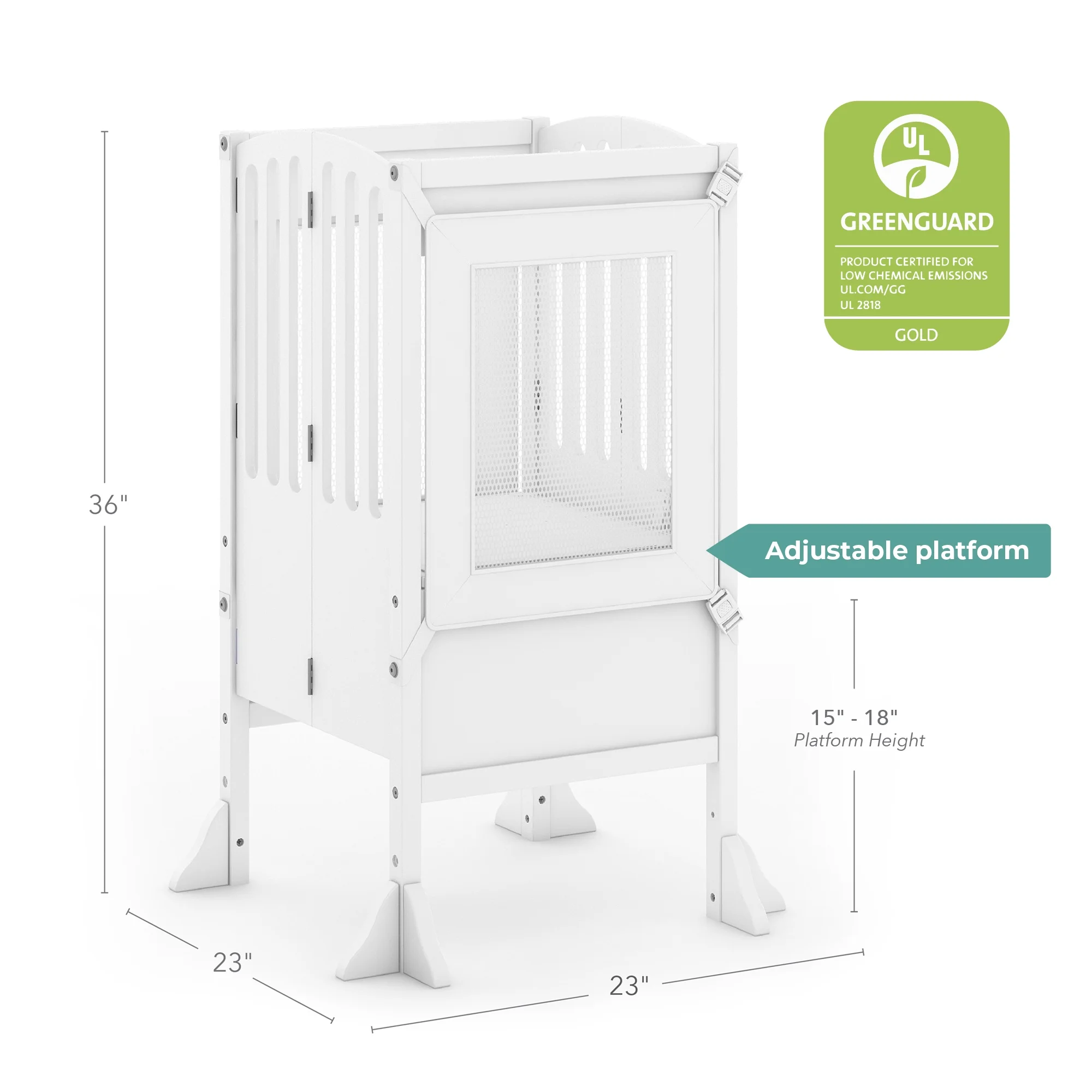 Guidecraft Contemporary Kitchen Helper Step Stool - White: Adjustable, Folding Montessori Toddler Tower - Safety Learning Furniture