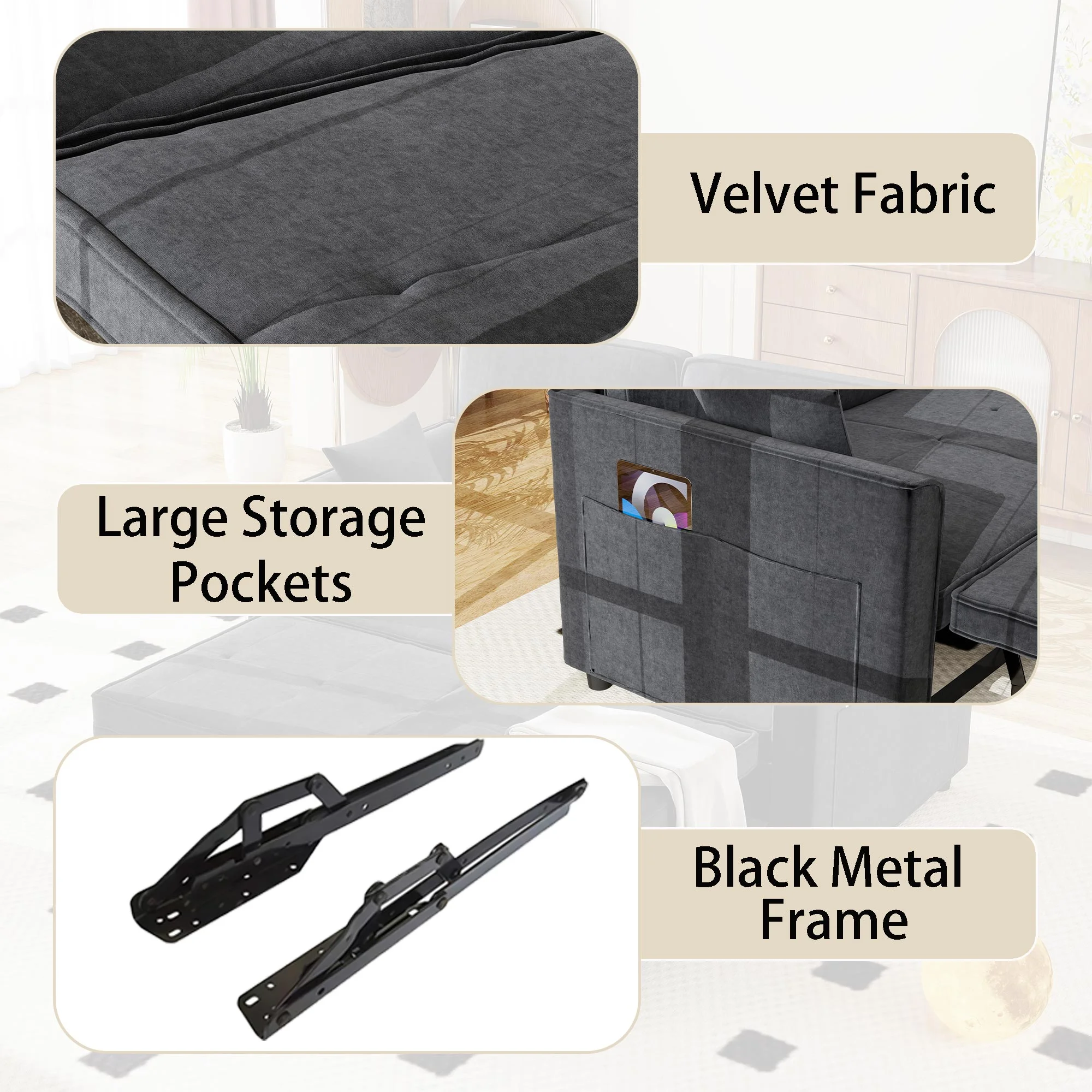 Convertible Sofa Bed,3-in-1 Sleeper Sofa with Pull Out Bed,Sleeper Futon Couch Loveseat with Adjsutable Backrest and Pillows for Living Room,Gray