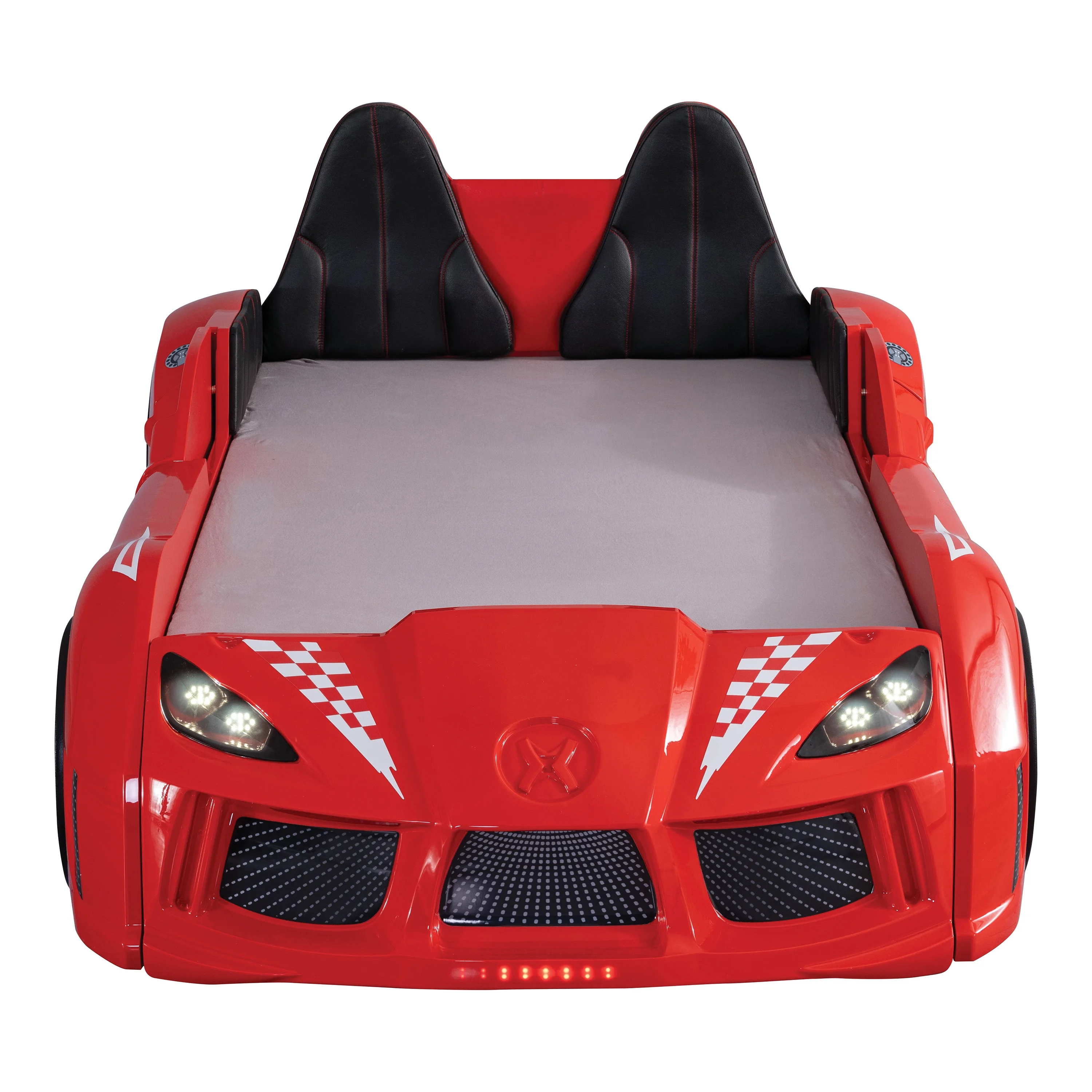 Furniture of America Dash Kids Plastic Twin Race Car Bed with LED and Sound, White