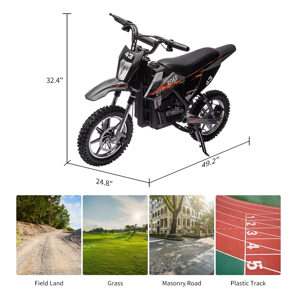 COZONY 36V Kids Electric Dirt Bike,15.5MPH Kids Electric Motorcycle W/ 350W Brushless Motor��LED lights, Air-Filled Tires, Leather Seat,Disc Brake,Max Load 175 Lbs,for Kids Ages 14+ Teenagers, Black